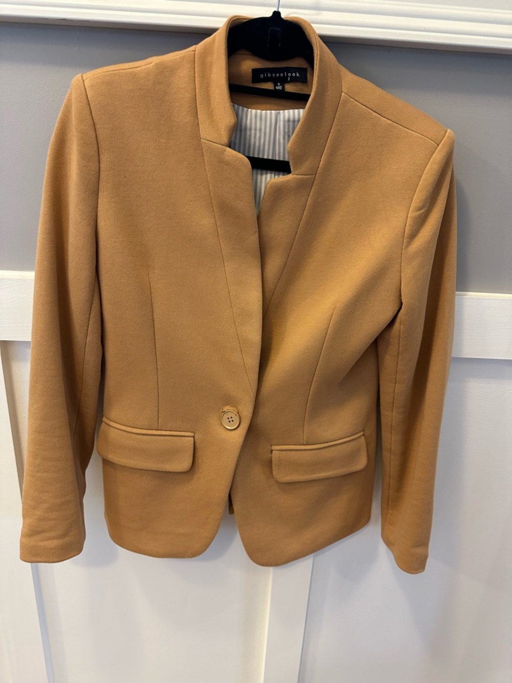 Gibsonlook Womens Tan Collarless Single-Button Blazer size S